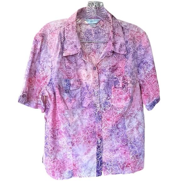 Christopher & Banks Women's Short Sleeve Button Up Top-Blouse Pink XL Petite - Picture 10 of 10